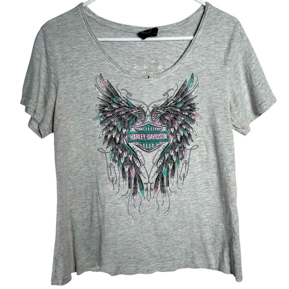 Harley Davidson Women's V-neck Gray Tshirt Size Large Chicago